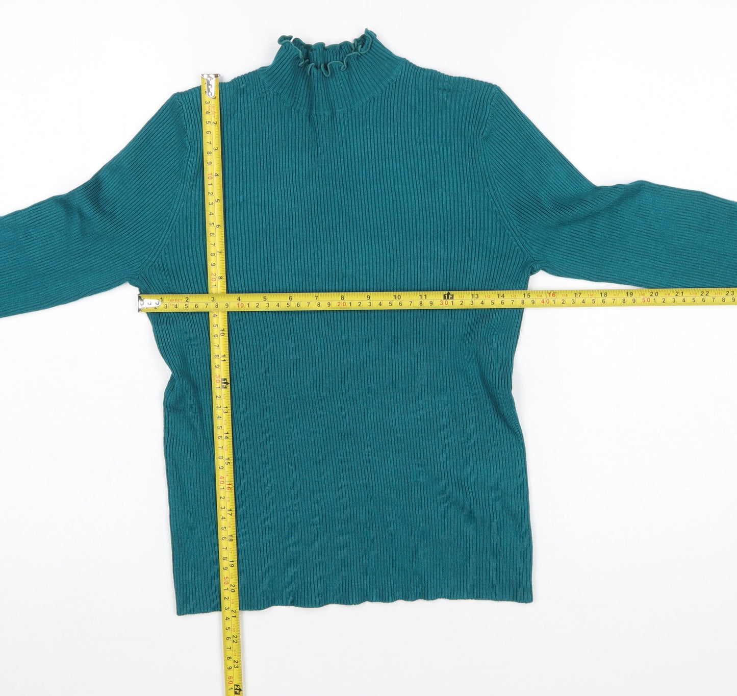 ET VOUS Women Green Size 14 Mock Neck Ribbed Knit Pullover Jumper