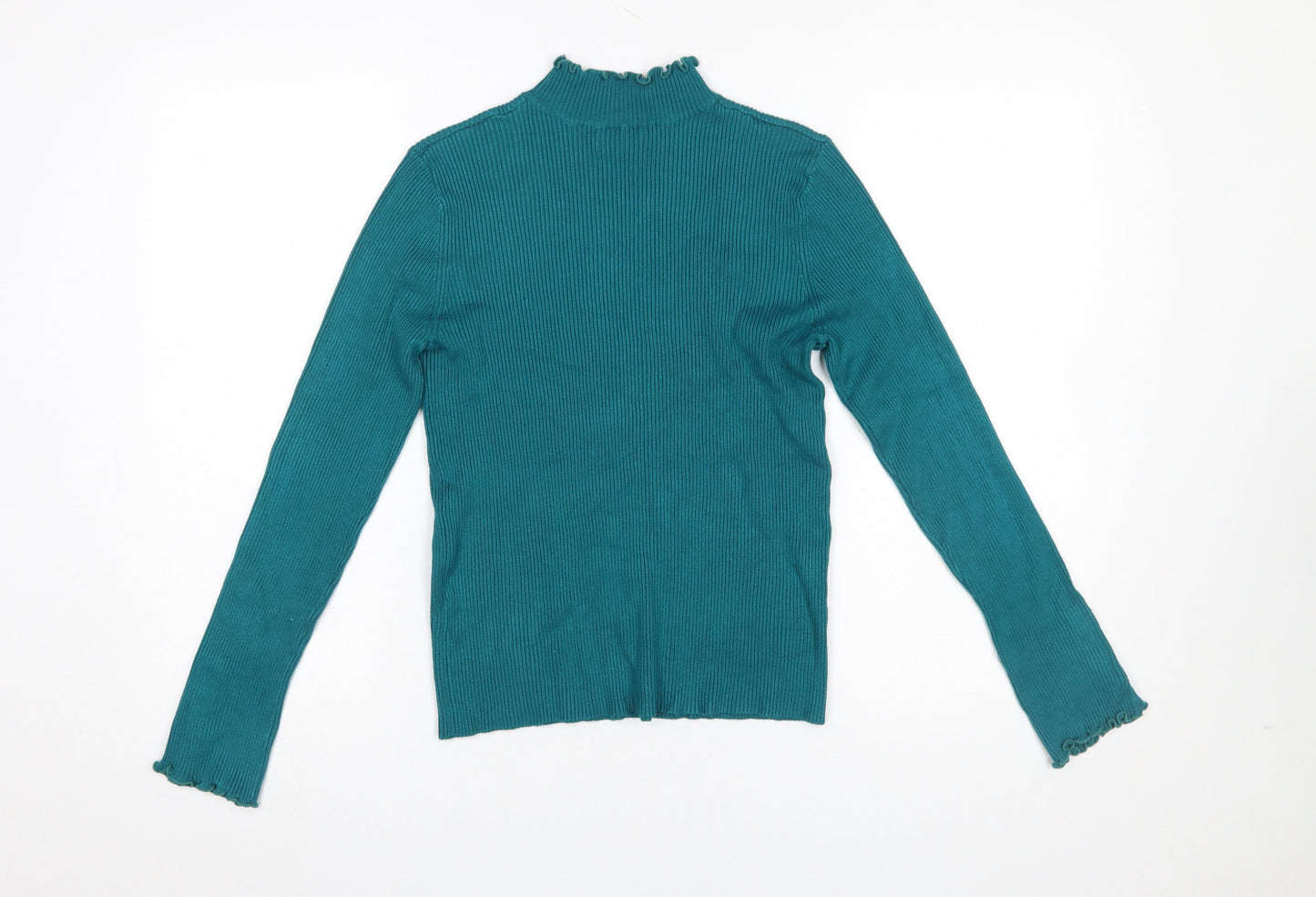 ET VOUS Women Green Size 14 Mock Neck Ribbed Knit Pullover Jumper