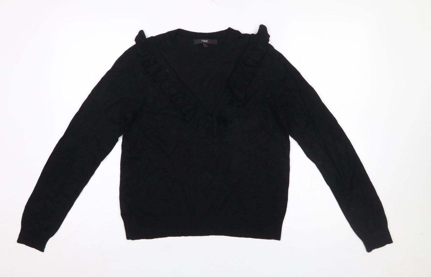 Next Women’s Black V-Neck Ruffle Knit Jumper Size 8