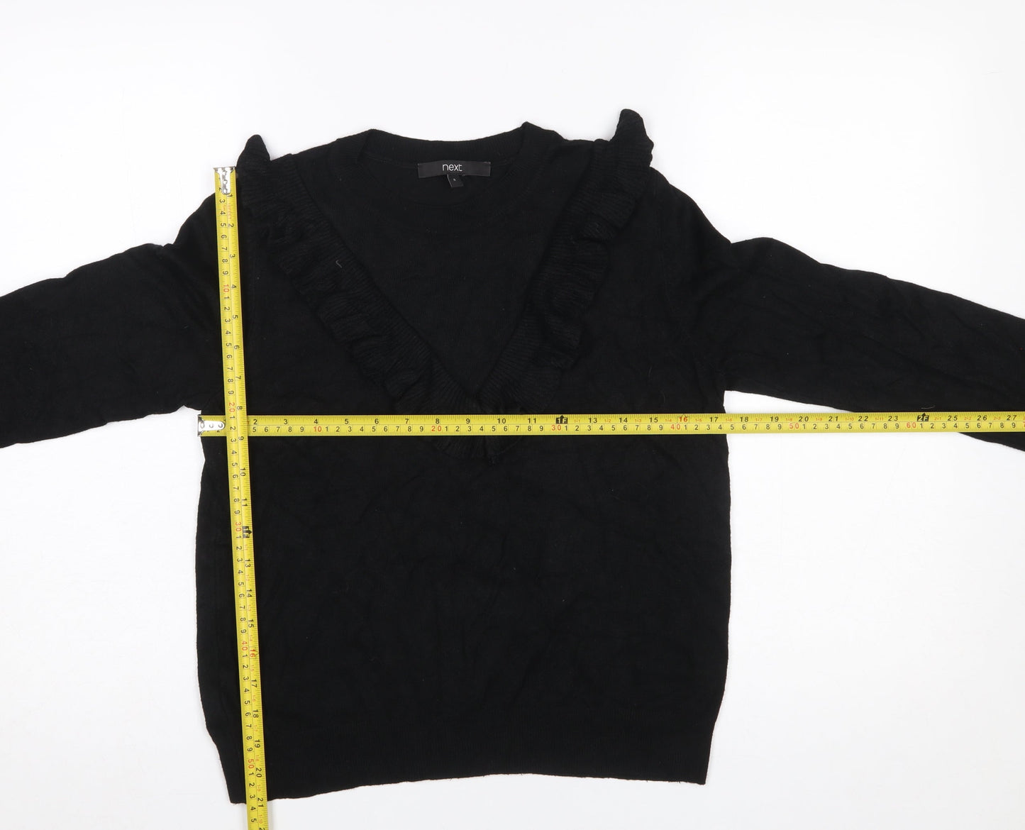 Next Women’s Black V-Neck Ruffle Knit Jumper Size 8