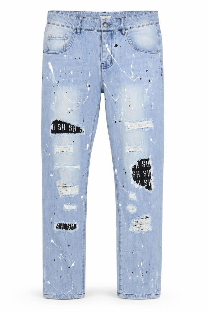 Star Hustle Men’s Blue Light-Wash Distressed Denim Jeans Size 32