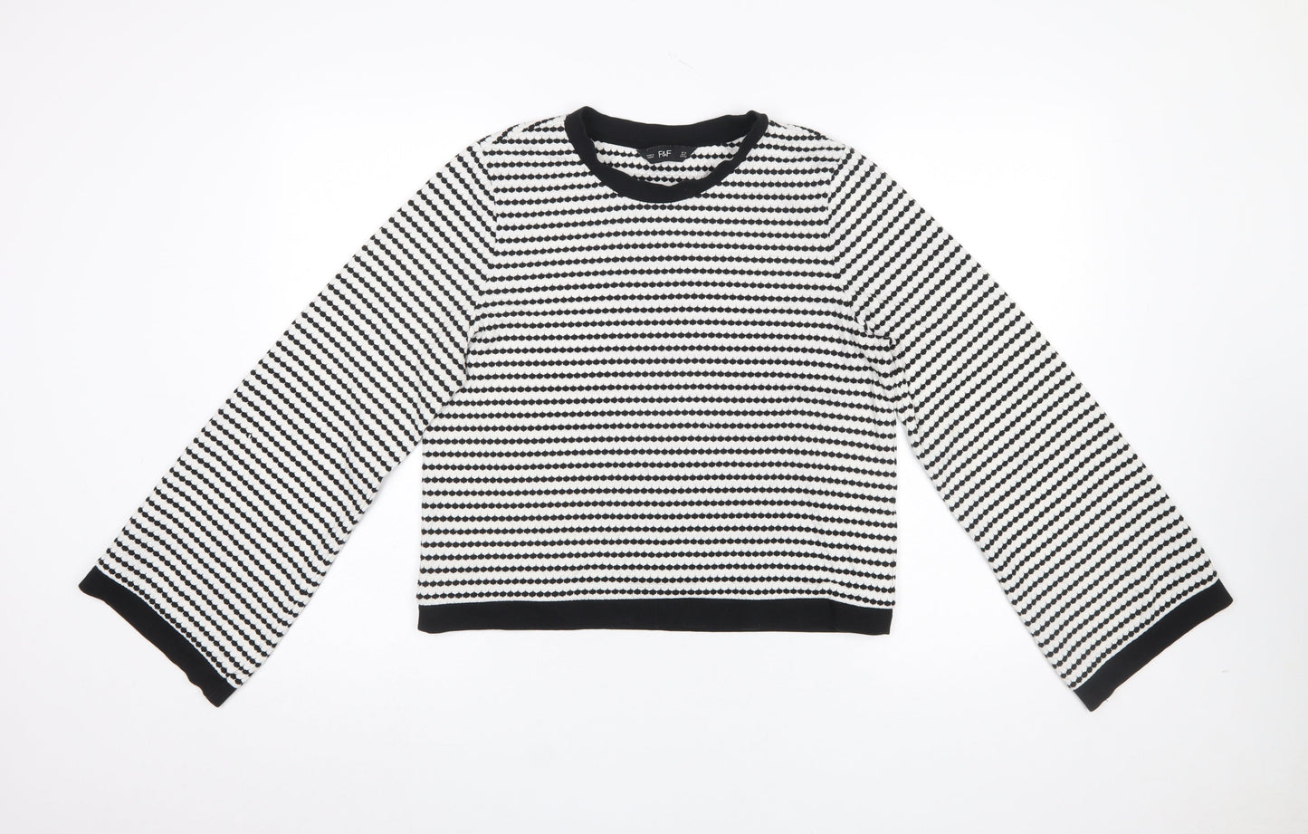 F&F Women's Black White Striped Long Sleeve Knit T-Shirt UK 12
