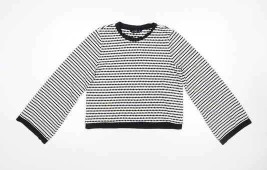 F&F Women's Black White Striped Long Sleeve Knit T-Shirt UK 12