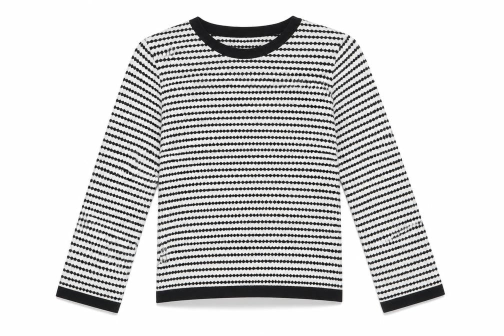 F&F Women's Black White Striped Long Sleeve Knit T-Shirt UK 12