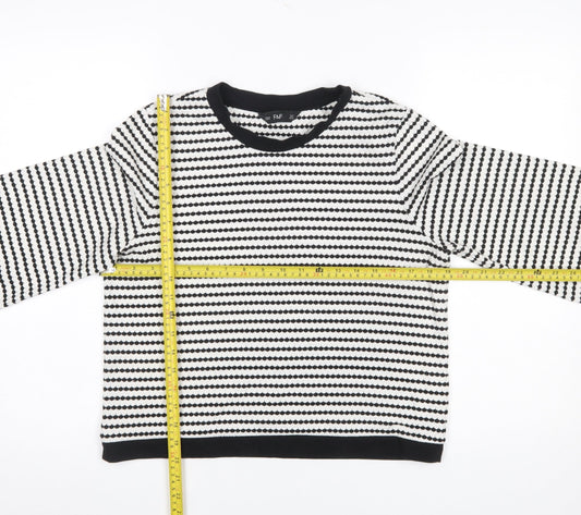 F&F Women's Black White Striped Long Sleeve Knit T-Shirt UK 12