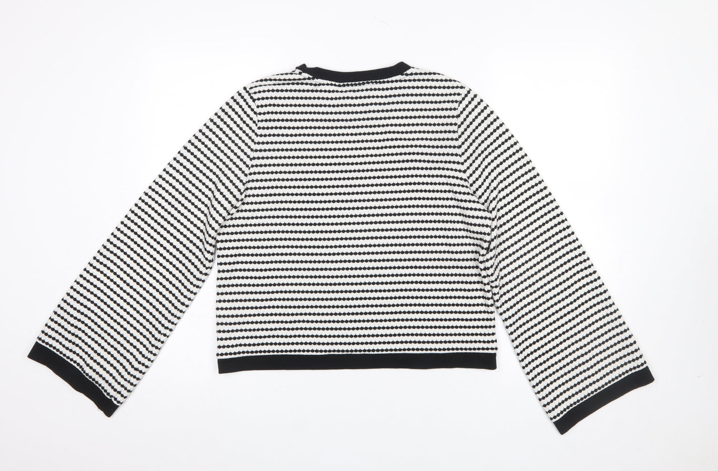 F&F Women's Black White Striped Long Sleeve Knit T-Shirt UK 12