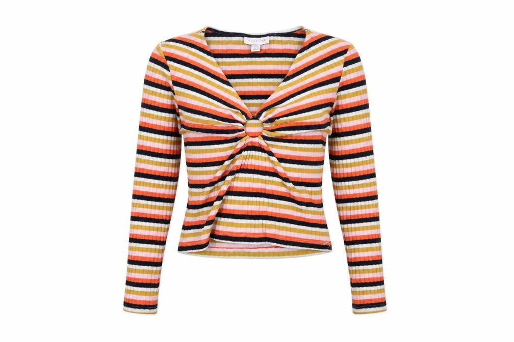 Topshop Women's Multicoloured Striped Cropped Long Sleeve T-Shirt UK 10