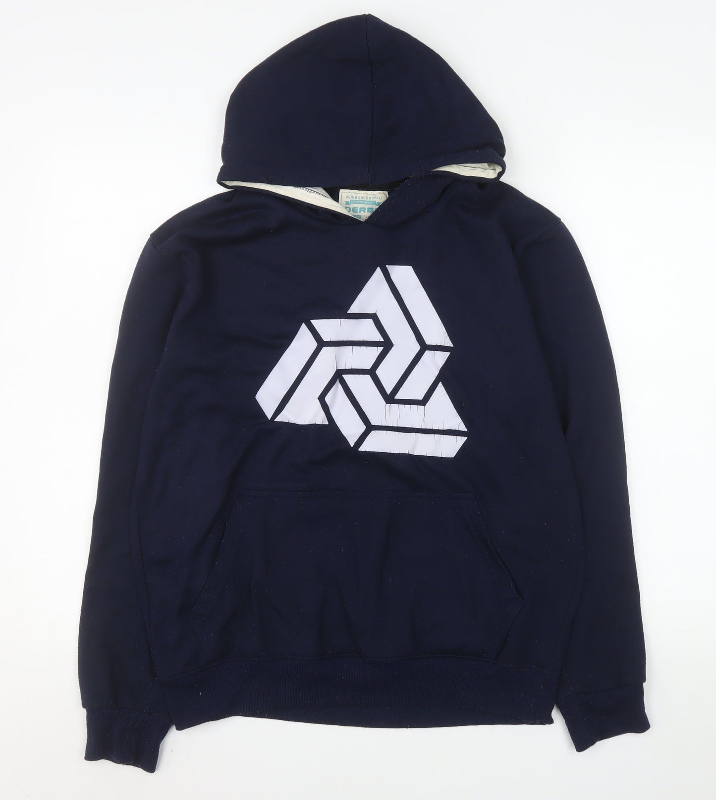 Derby Men's Blue Slim Fit Pullover Hoodie Size L Graphic Print