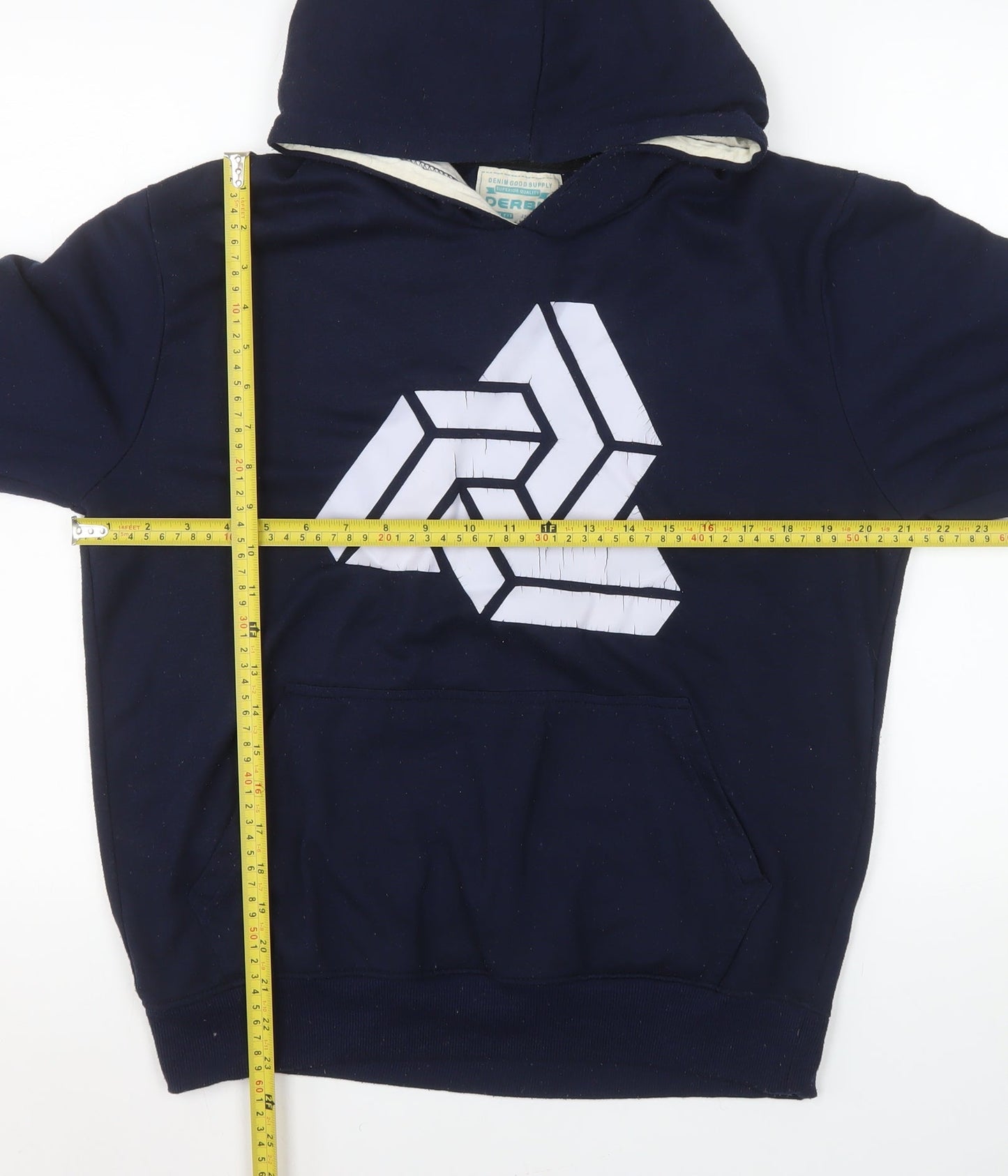 Derby Men's Blue Slim Fit Pullover Hoodie Size L Graphic Print