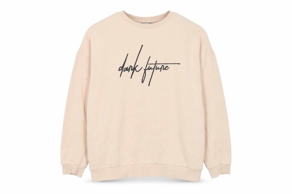 Front view of ASOS Design Women Beige 2XL Pullover Sweatshirt Dark Future Logo Cotton