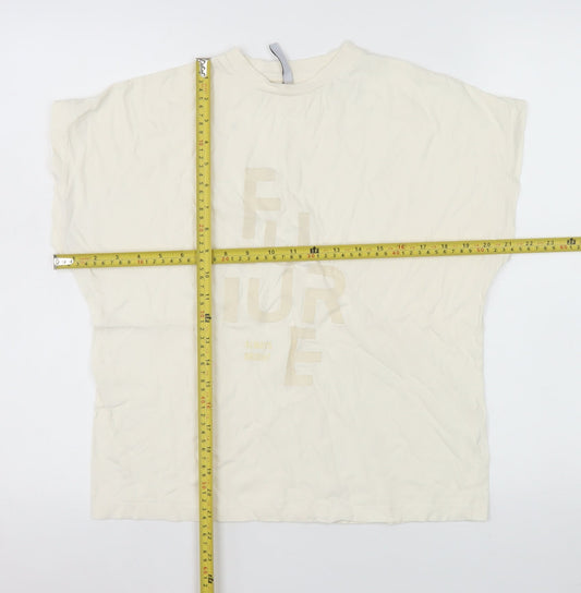 Tiffosi Women Ivory Future Print Basic T-Shirt Size S