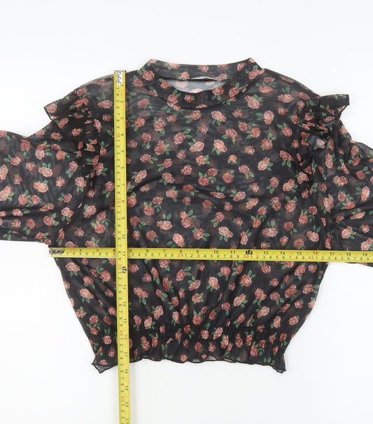 Pull&Bear Women’s Black Floral Sheer Cropped Blouse Size M
