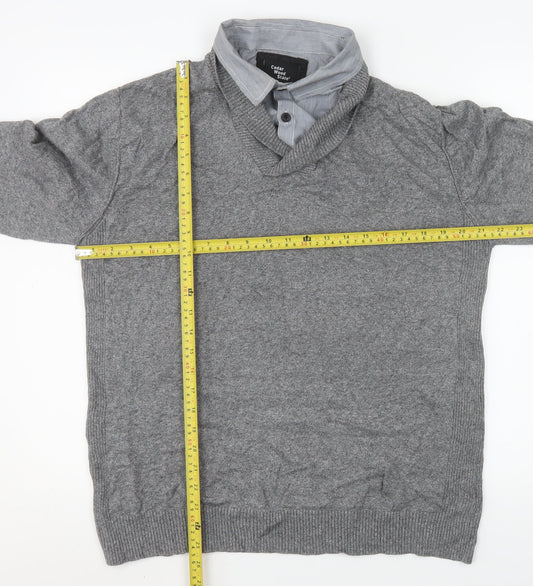Cedar Wood State Men's Grey XL Henley Knit V-Neck Sweatshirt
