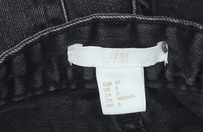 H&M Women's Black Denim Hot Pants Shorts Size 8 Slim Fit Frayed Hem