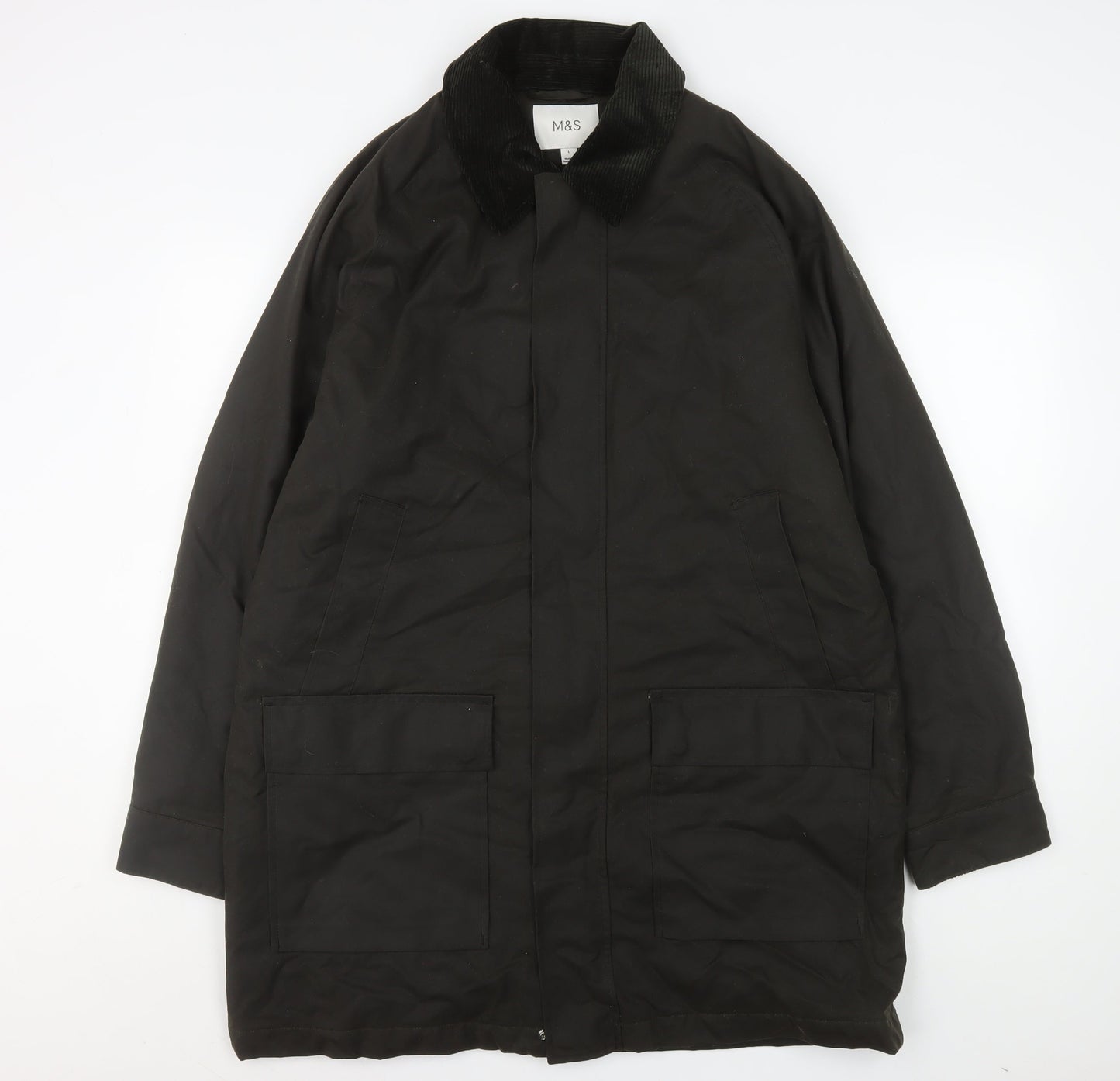 Marks and Spencer Men's Black L Overcoat Twill Cotton Blend
