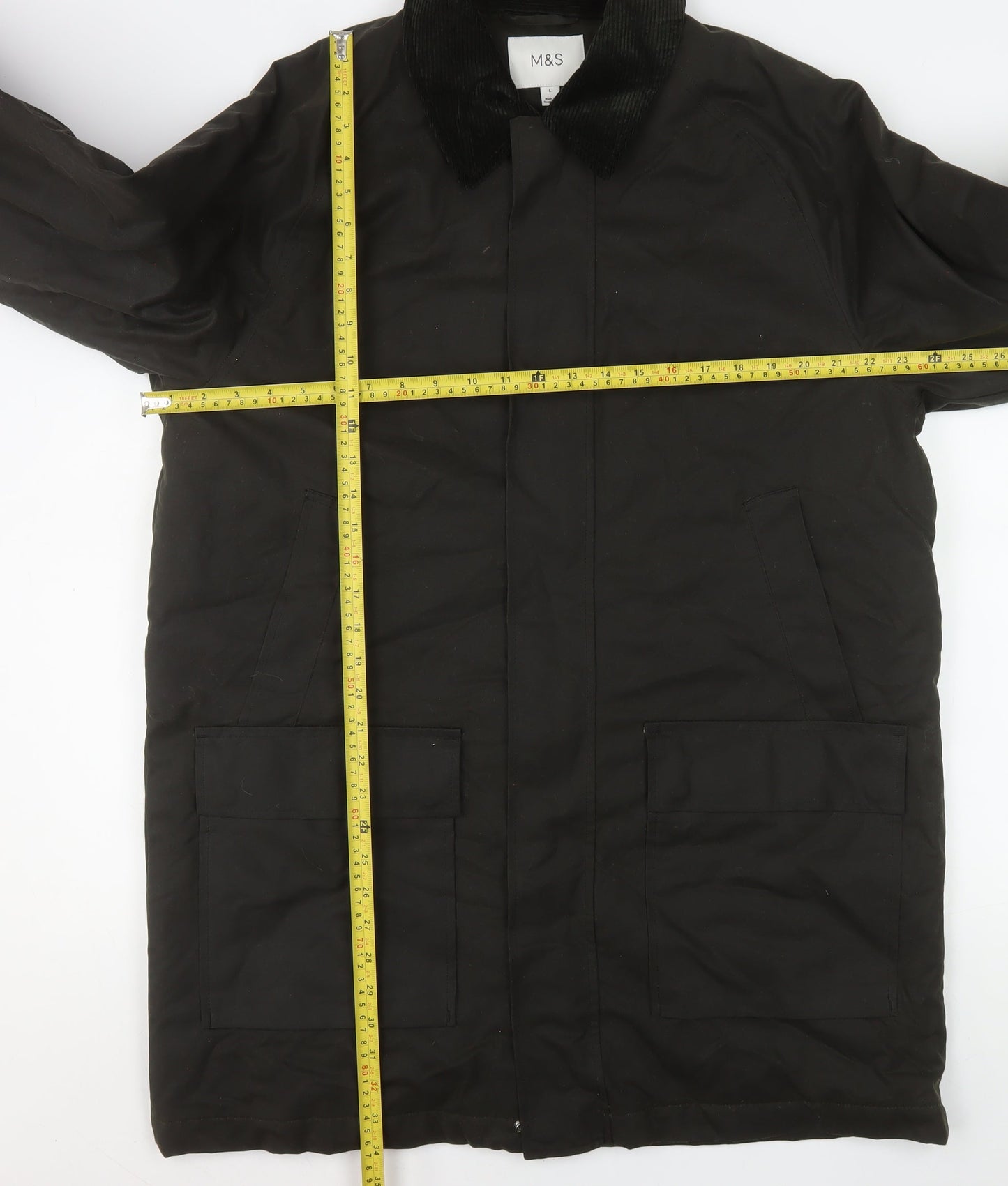 Marks and Spencer Men's Black L Overcoat Twill Cotton Blend