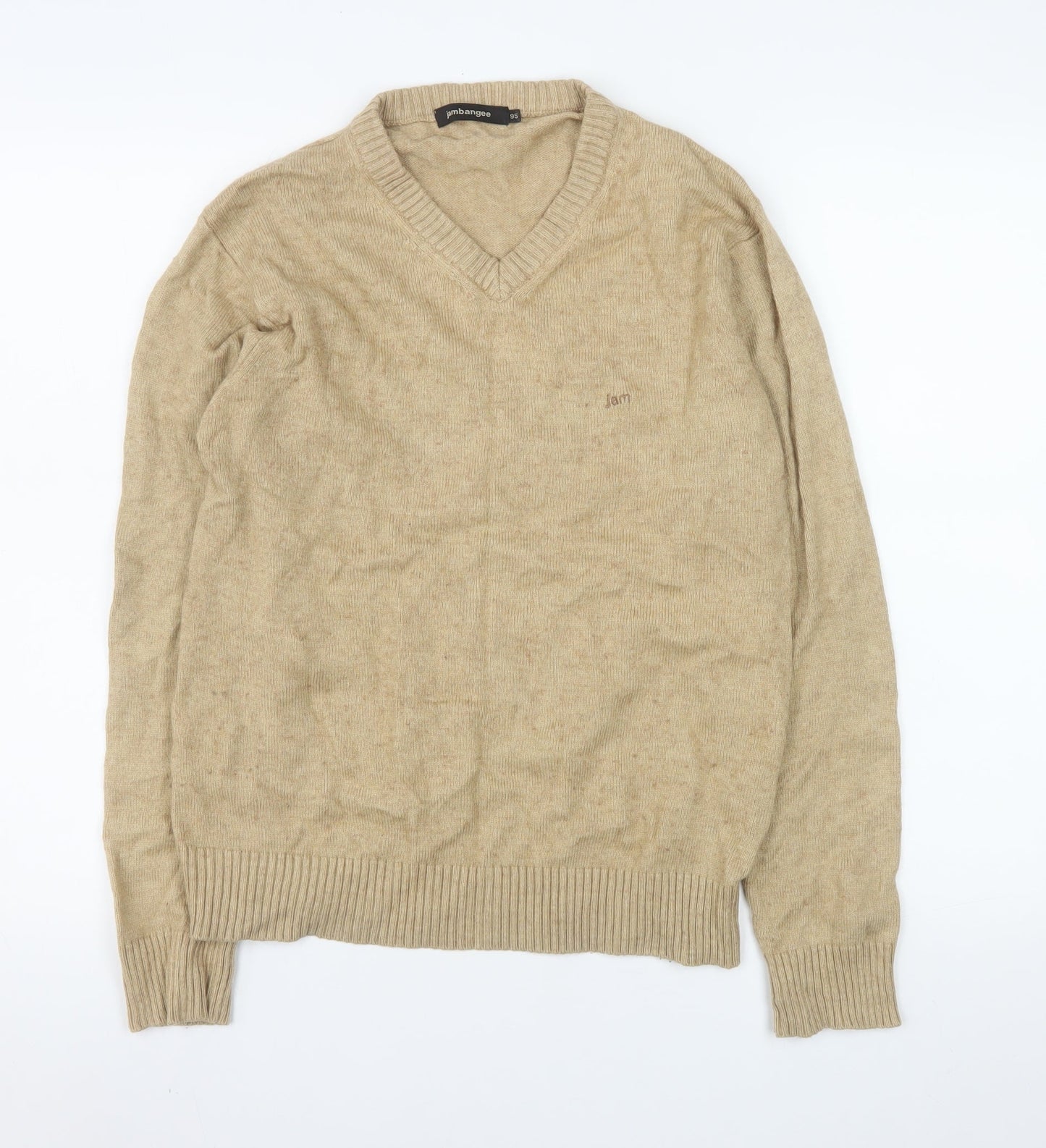 Jambangee Men’s Beige V-Neck Wool Cashmere Blend Jumper M