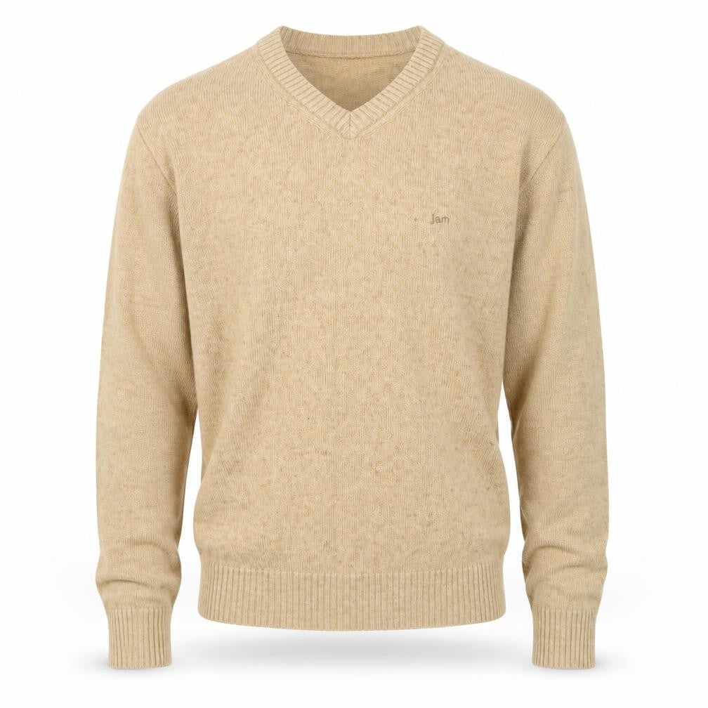 Jambangee Men’s Beige V-Neck Wool Cashmere Blend Jumper M