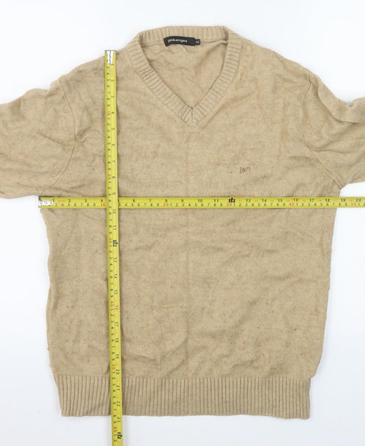 Jambangee Men’s Beige V-Neck Wool Cashmere Blend Jumper M