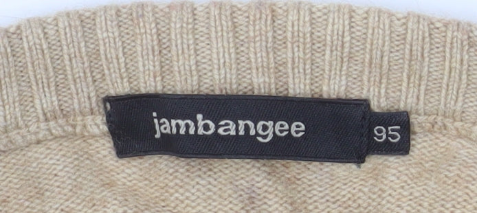 Jambangee Men’s Beige V-Neck Wool Cashmere Blend Jumper M