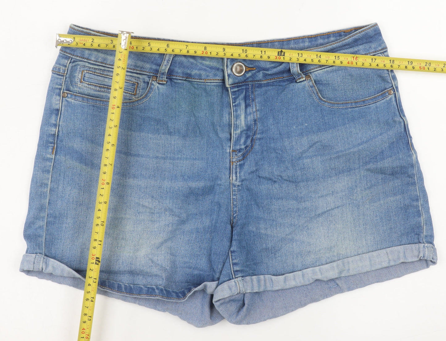 Dunnes Stores Womens Blue Denim Chino Shorts Size 16 Stretch