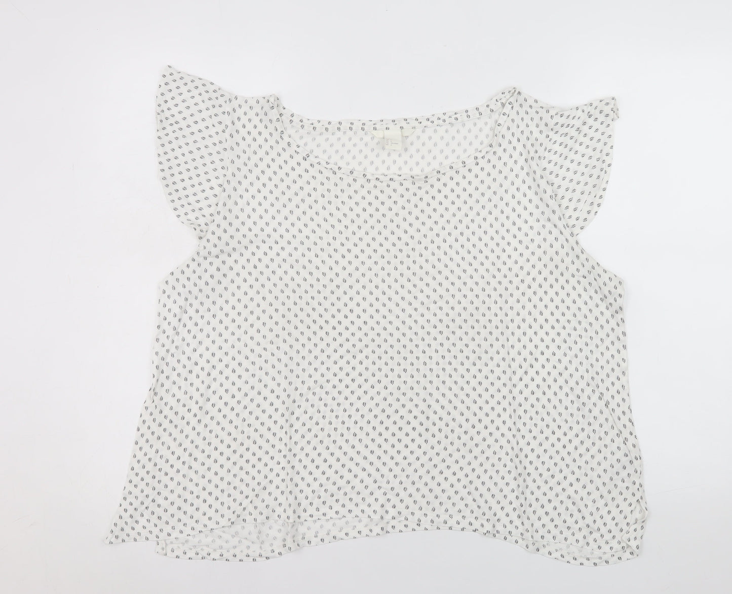 H&M Women's White Geometric Viscose Flutter Sleeve Blouse Size 14