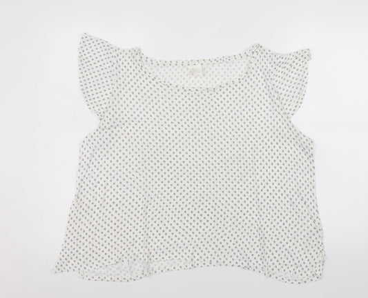 H&M Women's White Geometric Viscose Flutter Sleeve Blouse Size 14