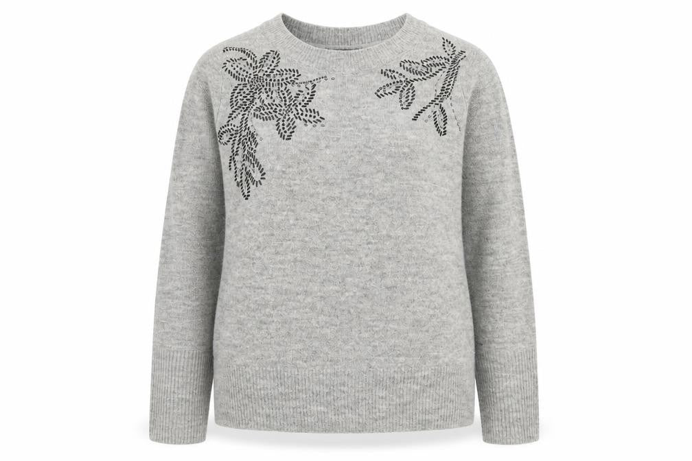 Dunnes Women's Grey Embellished Crew Neck Pullover Jumper Size S