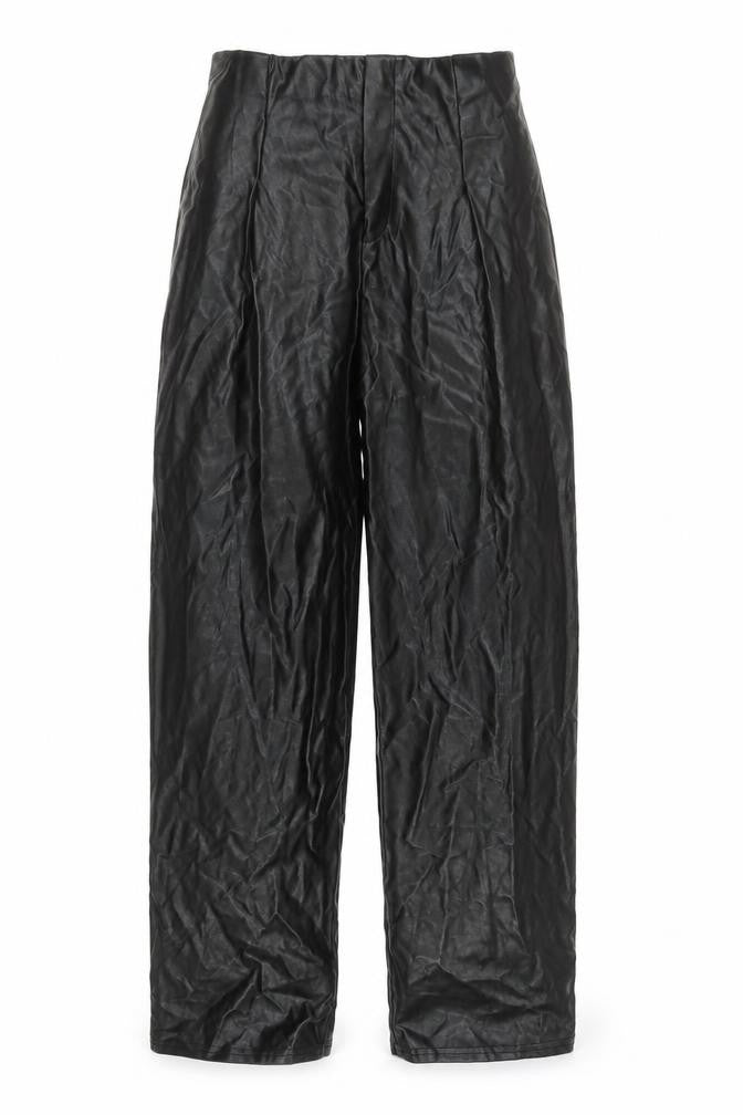 Front view of I Saw It First women’s black faux leather high waist trousers, size UK 6