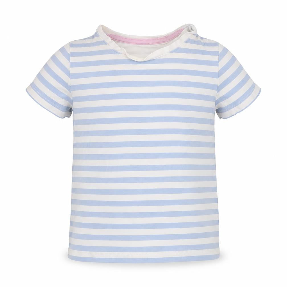 Front view of Marks & Spencer girls’ blue striped cotton t-shirt 2-3 years