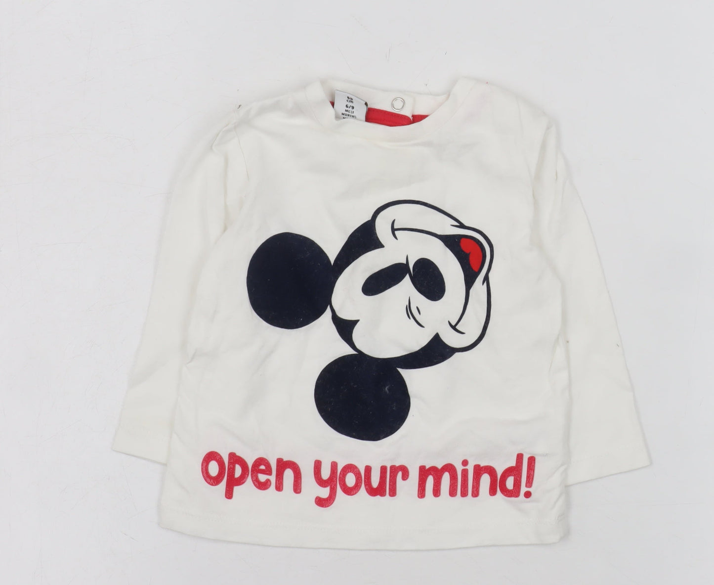 Disney Prénatal Baby Long Sleeve White Cotton T-Shirt 6-9 Months Mickey Print