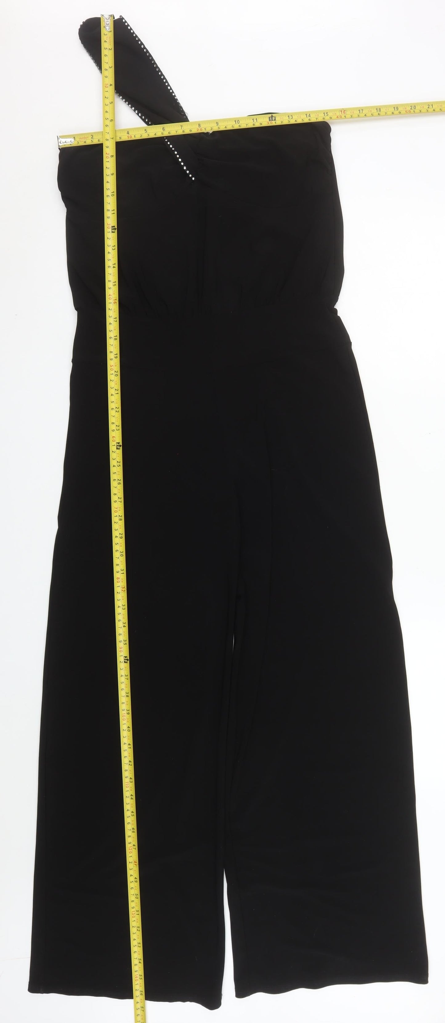 Blu Heaven Women's Black One Shoulder Beaded Wide Leg Jumpsuit Size L