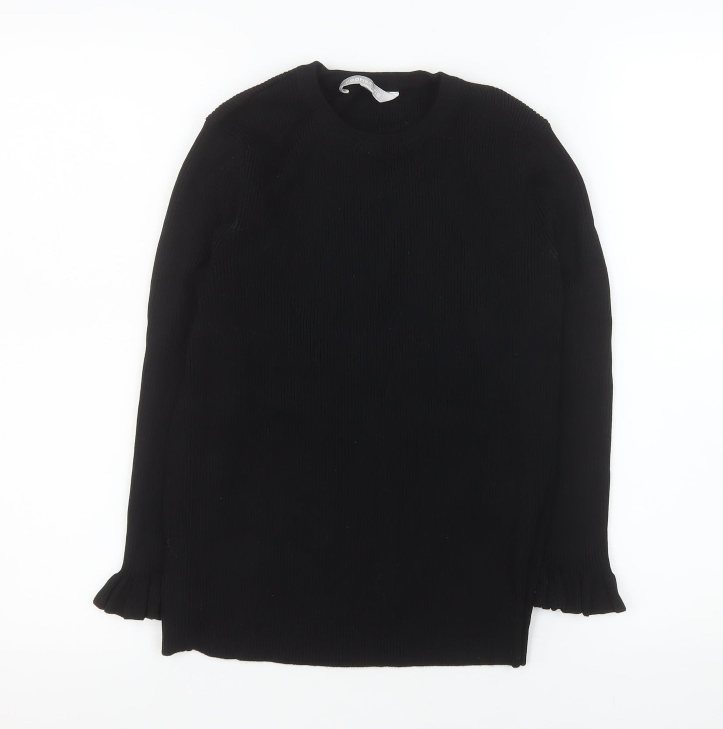 Red Herring Womens Black Long Sleeve Knit Ruffle Blouse Size 12