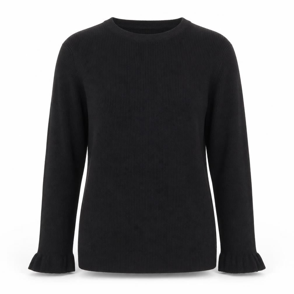 Red Herring Womens Black Long Sleeve Knit Ruffle Blouse Size 12