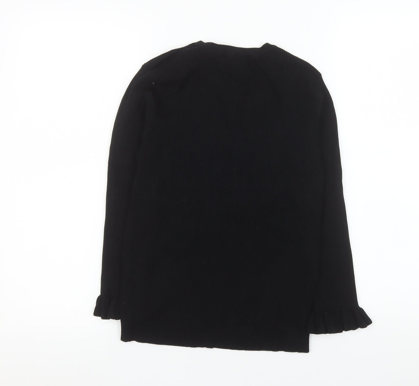 Red Herring Womens Black Long Sleeve Knit Ruffle Blouse Size 12
