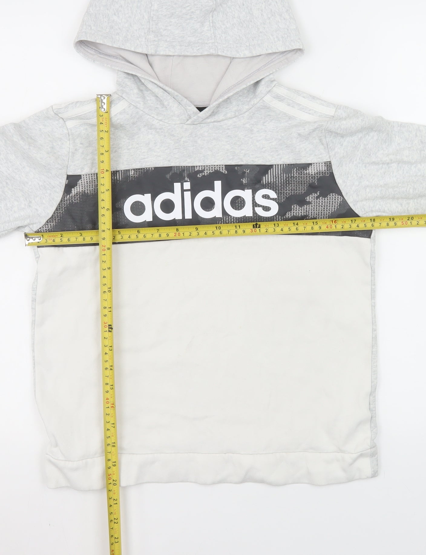 Adidas Boys Grey Hoodie 12-13 Years Pullover Fleece Logo Sweatshirt