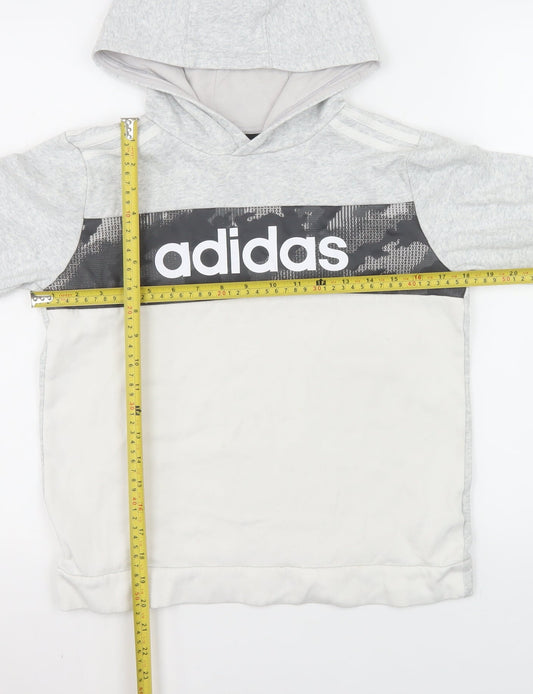 Adidas Boys Grey Hoodie 12-13 Years Pullover Fleece Logo Sweatshirt