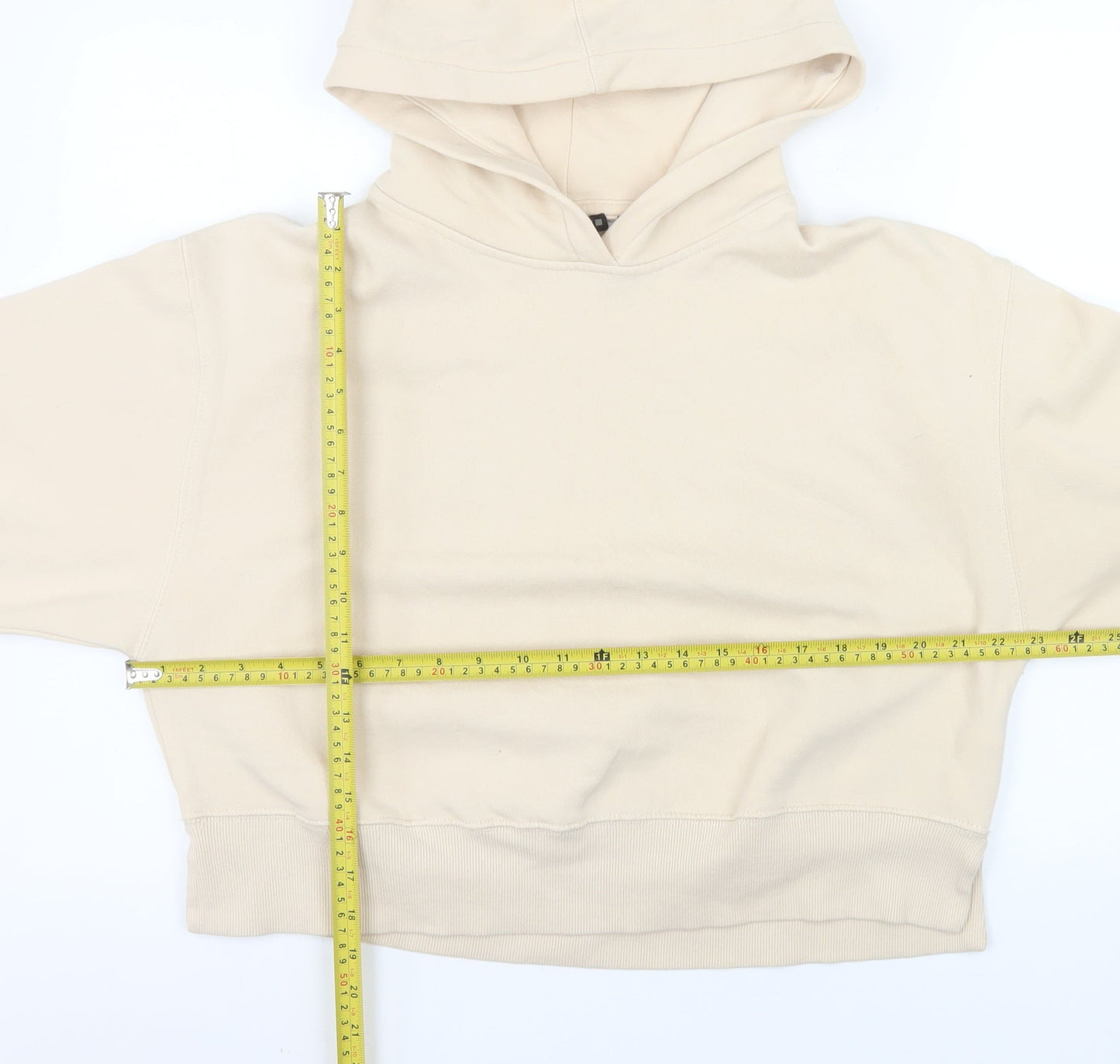 Zara Women Beige Pullover Hoodie Medium Cotton Blend