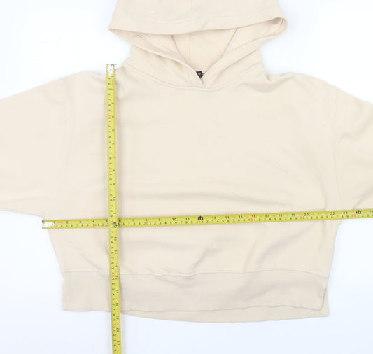 Zara Women Beige Pullover Hoodie Medium Cotton Blend
