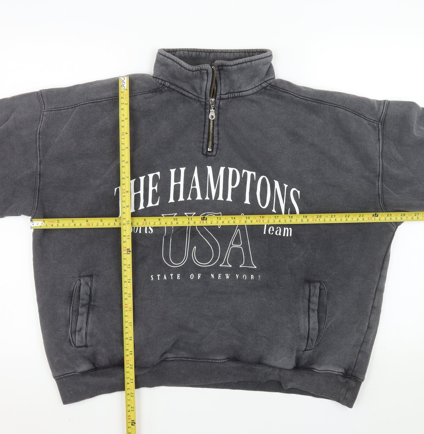 Bershka Womens Black The Hamptons 1/4 Zip Sweatshirt Size L