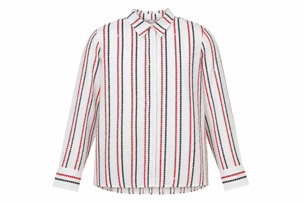 Tommy Hilfiger Mens White Red Blue Striped Long Sleeve Button-Up Shirt M