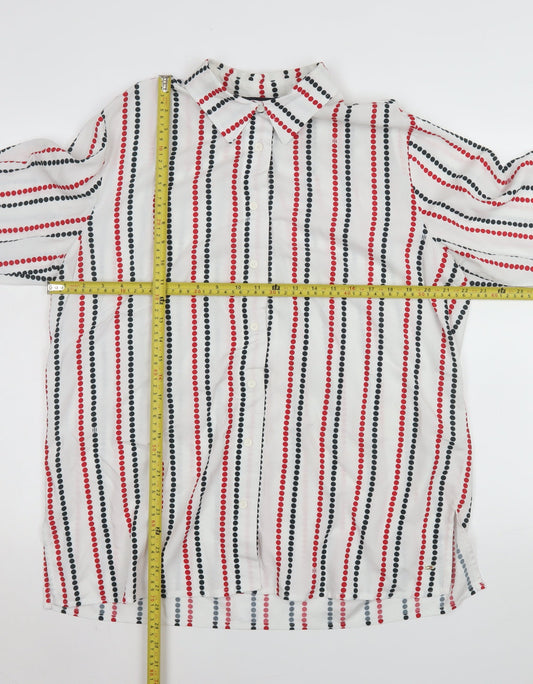 Tommy Hilfiger Mens White Red Blue Striped Long Sleeve Button-Up Shirt M