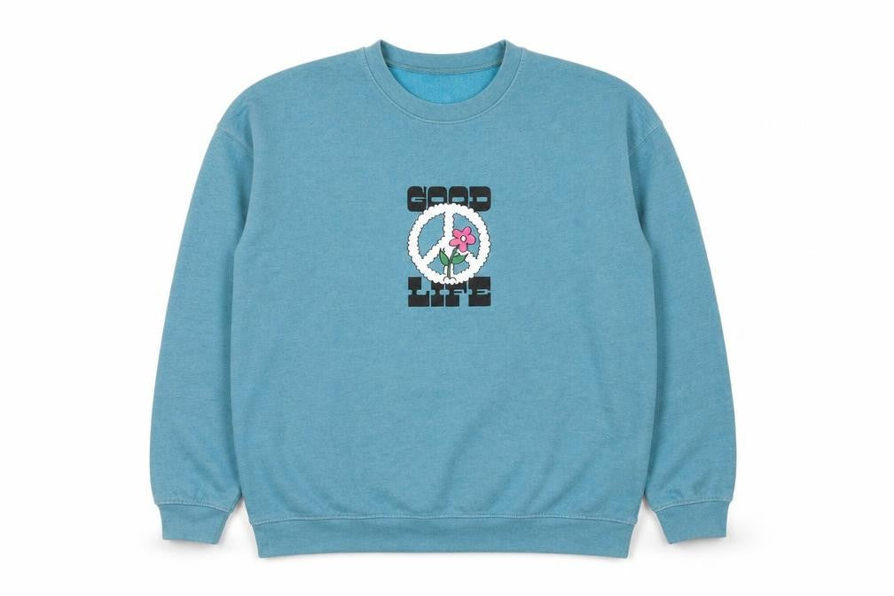 Shock Men Blue Graphic Peace Flower Pullover Sweatshirt L