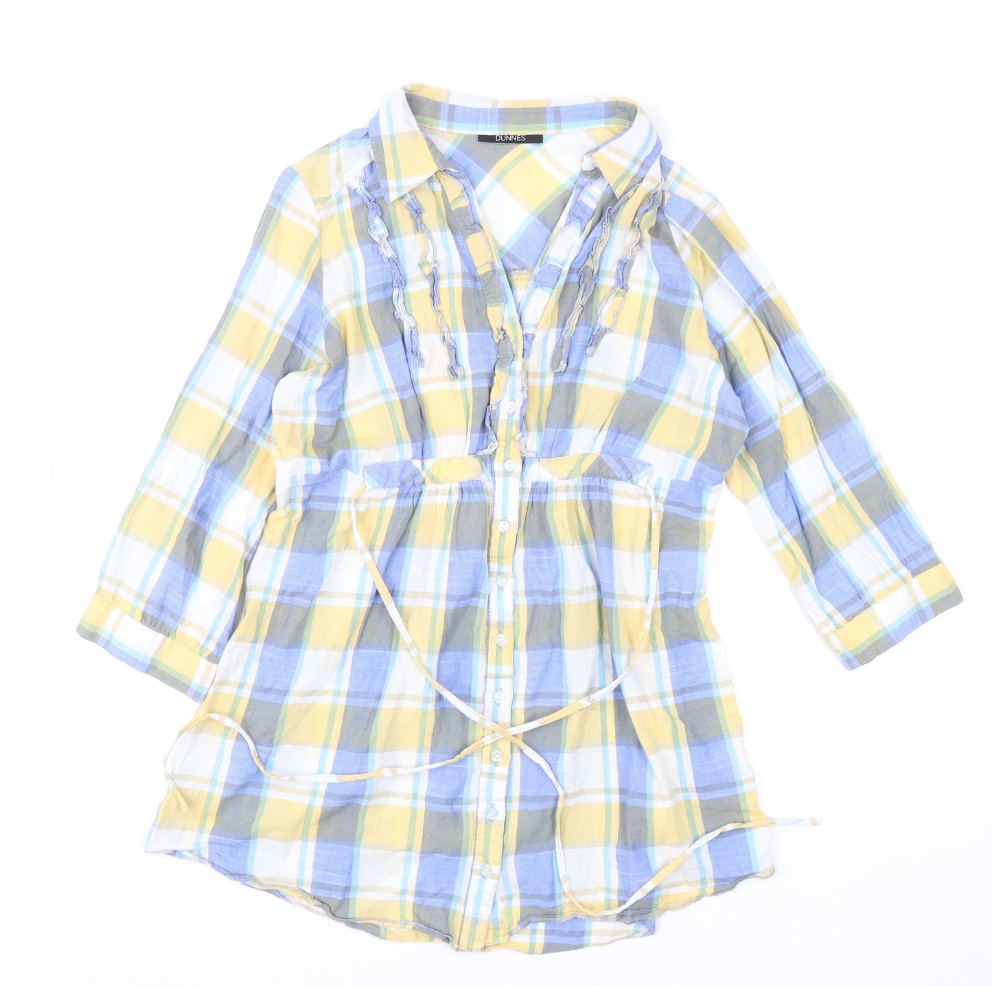 Dunnes Women's Multicoloured Checked Cotton Tunic Blouse Size 12