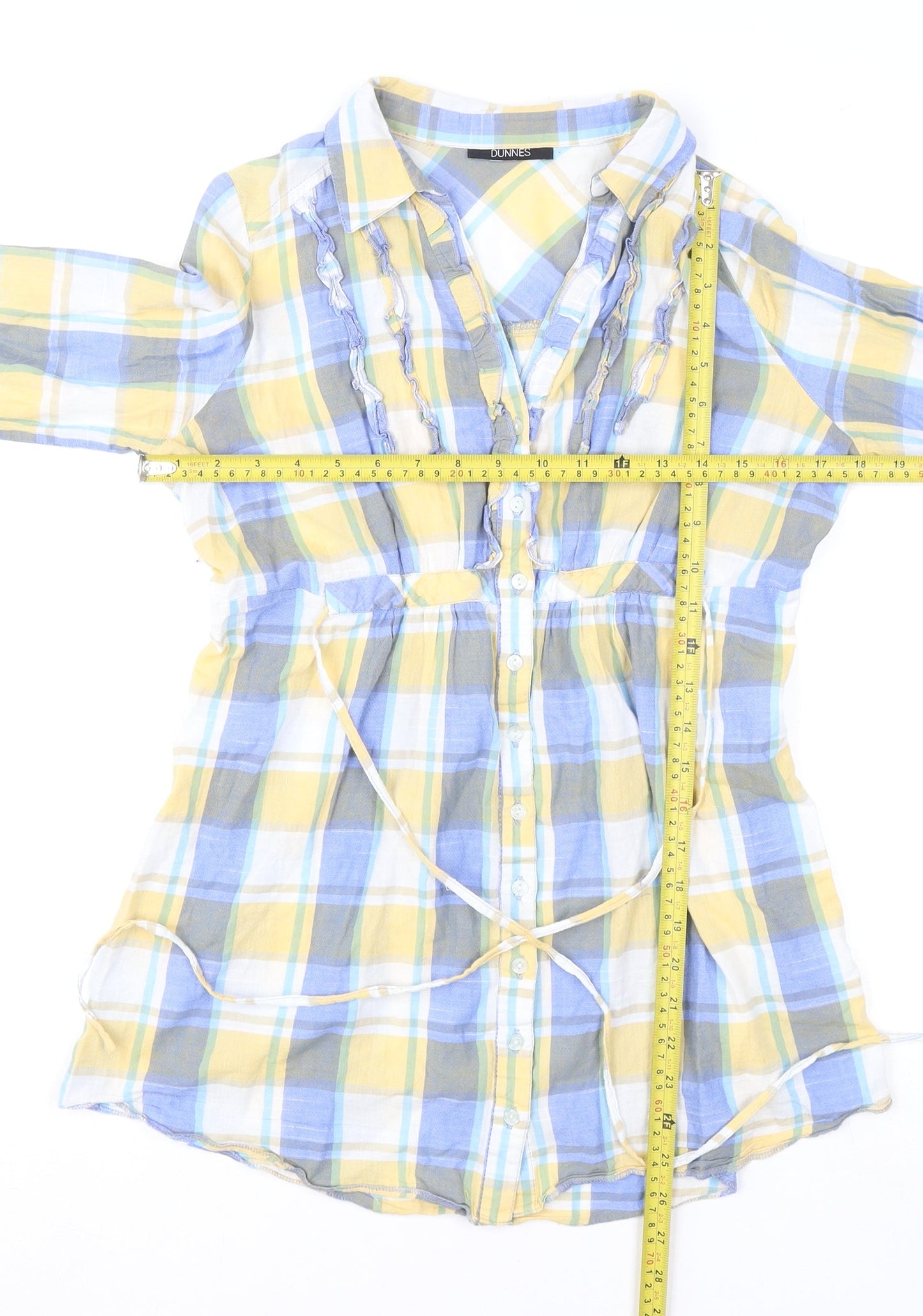 Dunnes Women's Multicoloured Checked Cotton Tunic Blouse Size 12
