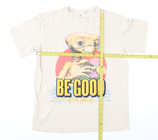 H&M Boys Beige E.T. Graphic T-Shirt 14 Years Cotton Casual Top