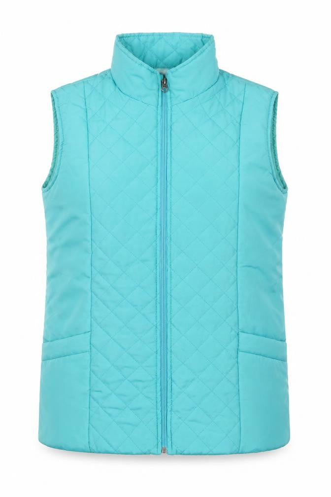 Front view of Anne de Lançay Women's Blue Quilted Waistcoat, size M