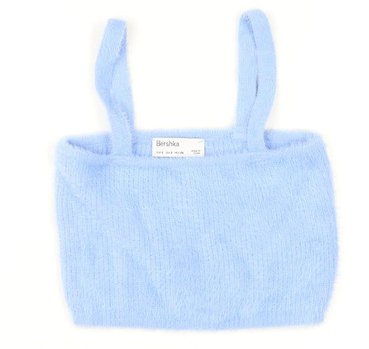 Bershka Women Blue Fuzzy Knit Camisole Tank Top Size S