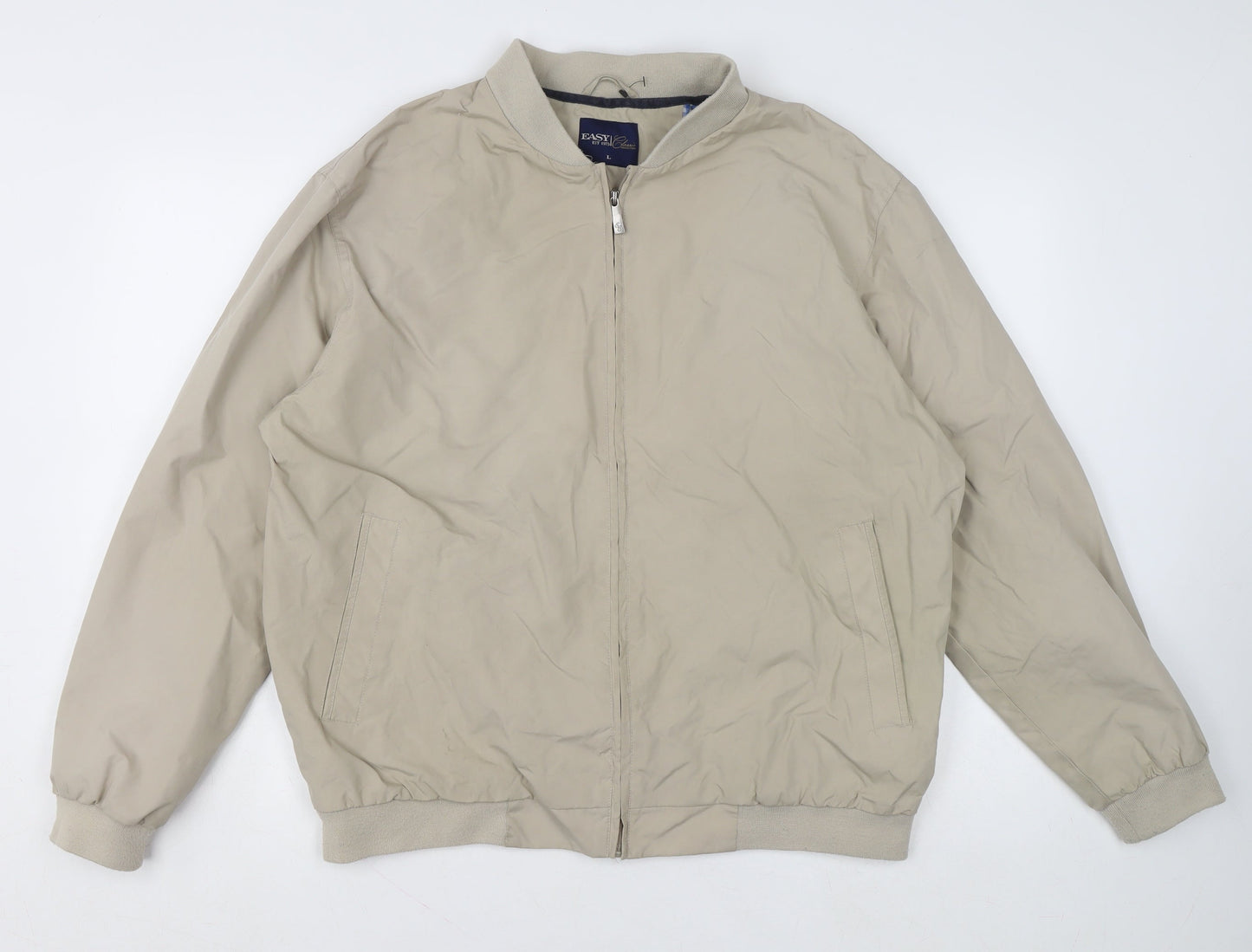Easy Classic Collection Men's Beige Bomber Jacket L Full Zip Polyester