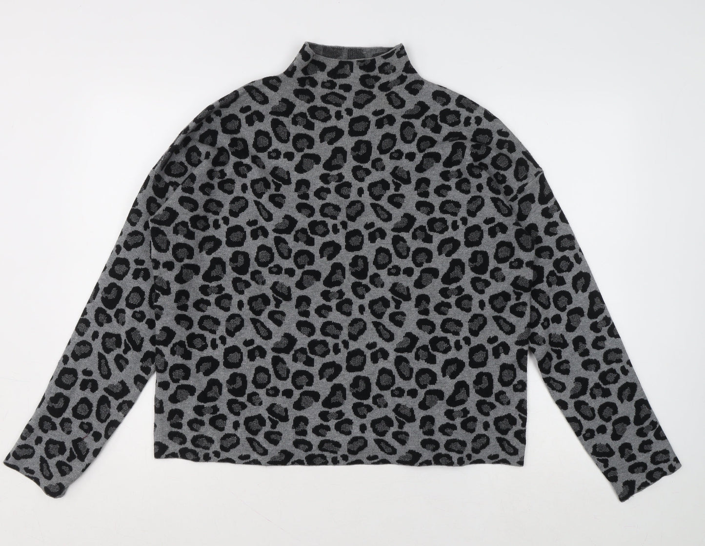 Tahari Womens Grey Leopard Print Mock Neck Jumper XL